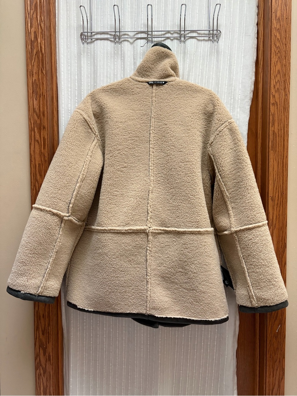 ZARA Oversized fit Faux Shearling Lined Double Breasted Faux Suede Jacket Coat - Picture 4 of 16
